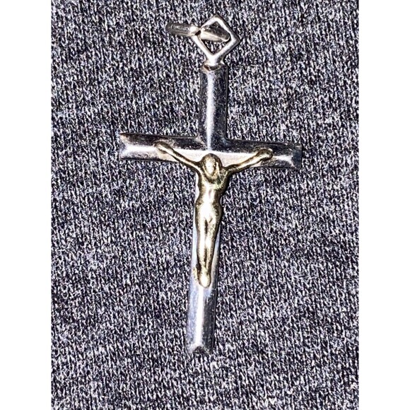 Antique VINTAGE Two Tone Sterling Silver 925 Cross Pendant JEWELRY! - Picture 1 of 3